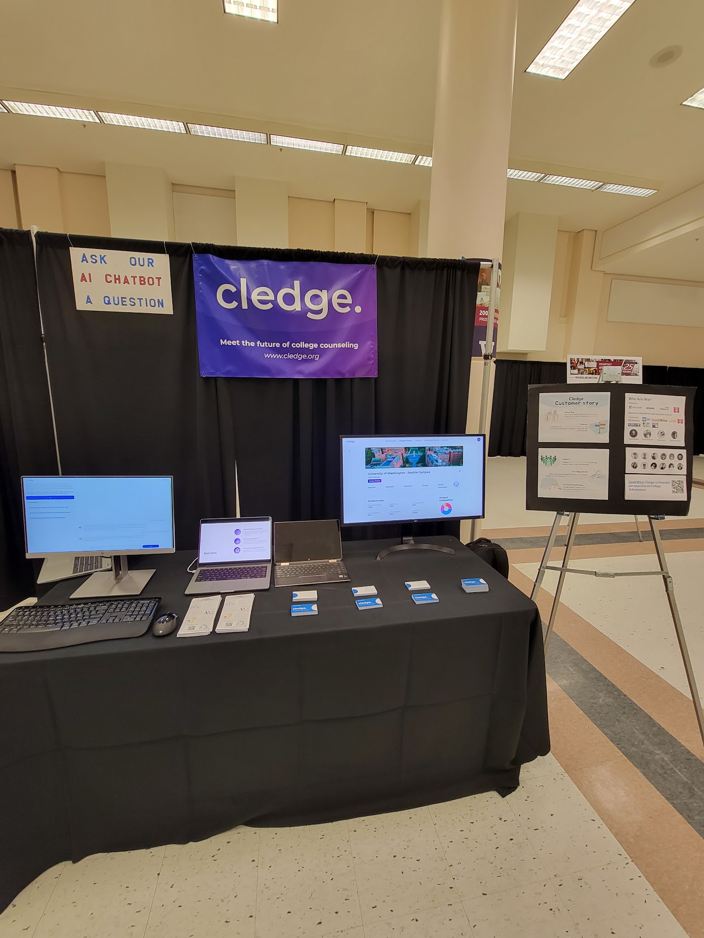 Cledge’s college counseling demo booth at the UW Dempsey Startup Competition