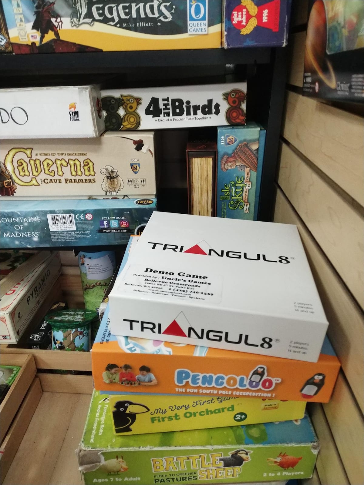 A Triangul8 demo game on a store shelf