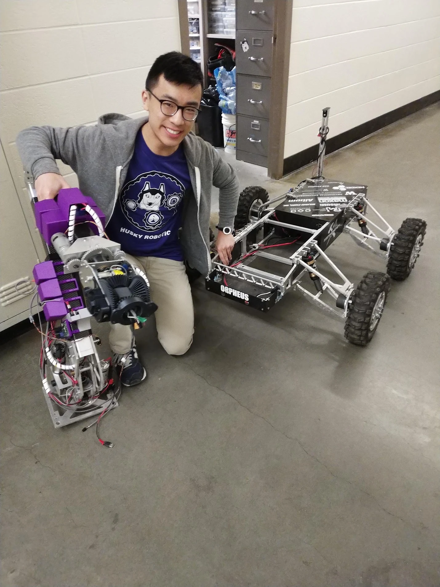 With the Husky Robotics Mars rover and its robotic arm