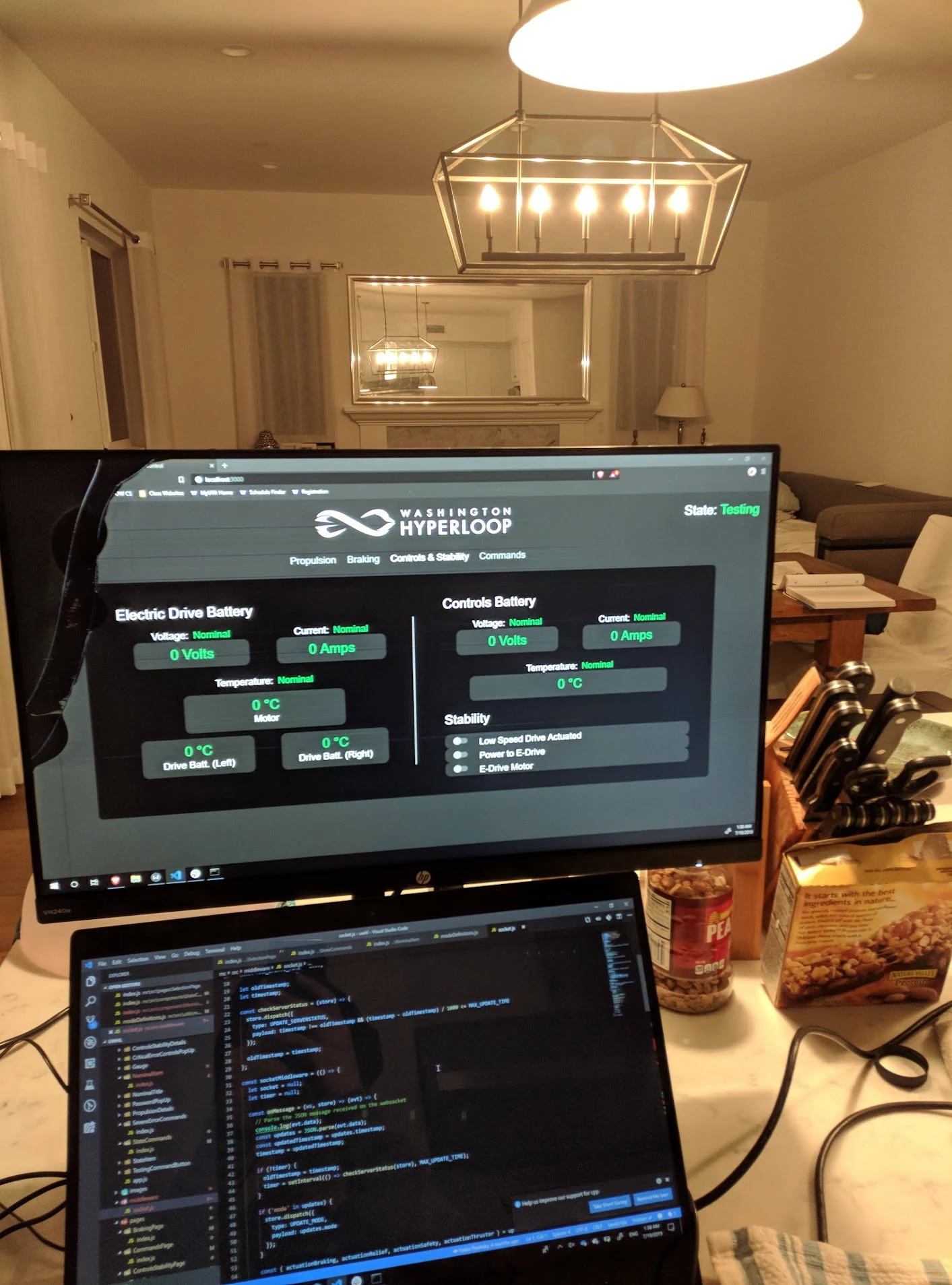 Washington Hyperloop controls dashboard on a monitor